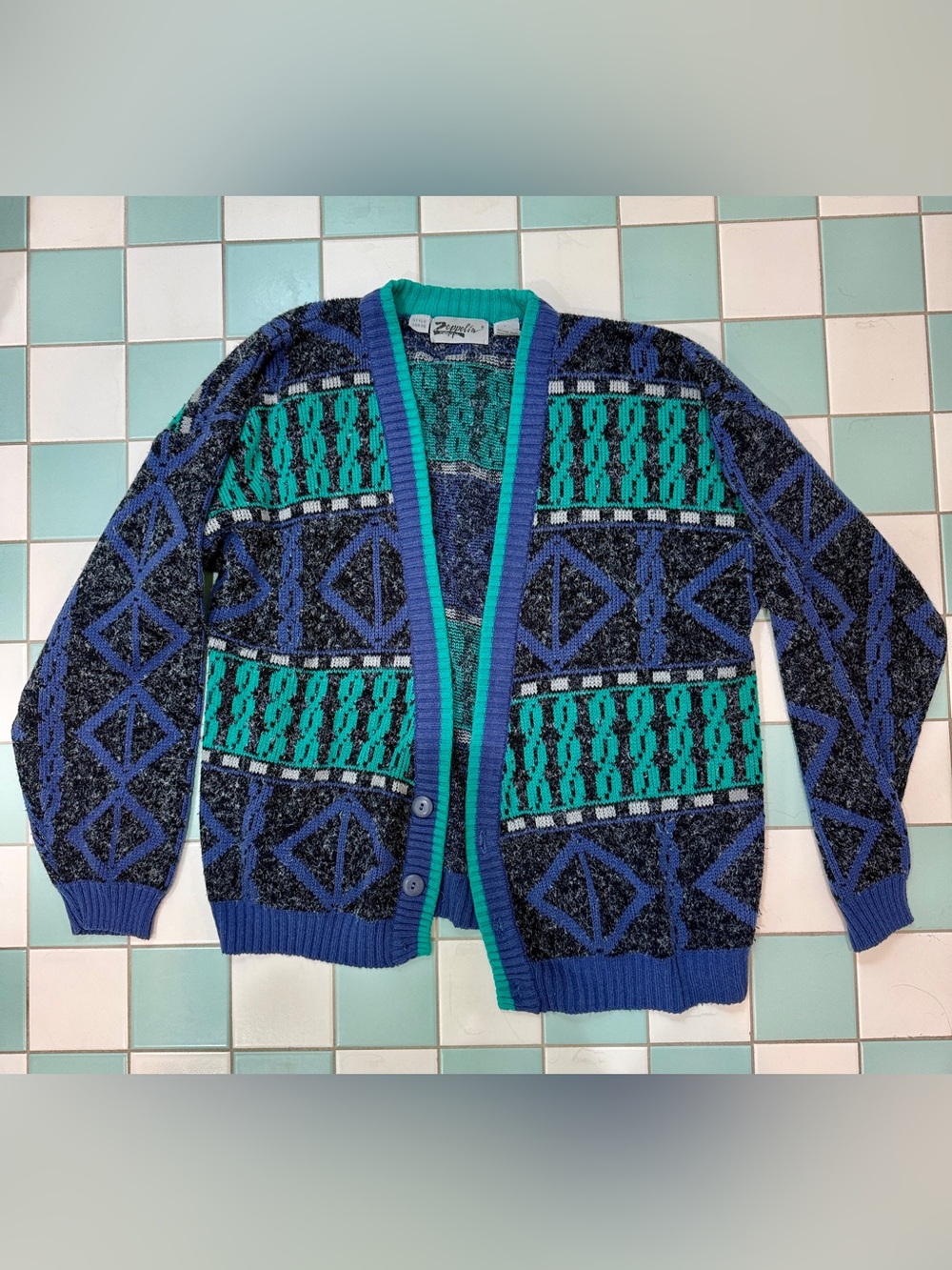 Vintage Knit Cardigan with Geometric Pattern